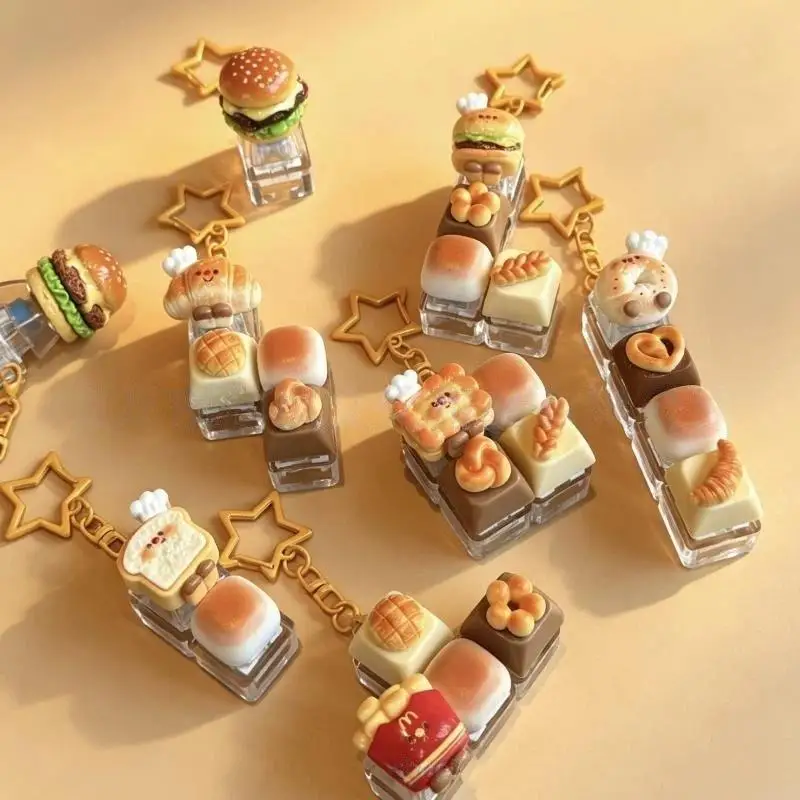 Lustige Brot-Tastenkappe Stressabbau-Clicker Schlüsselanhänger Mini Mechanischer Anhänger Tastaturknopf Schlüsselring Entspannungs-Fingerspitzen-Schlüsselring – Detail 6