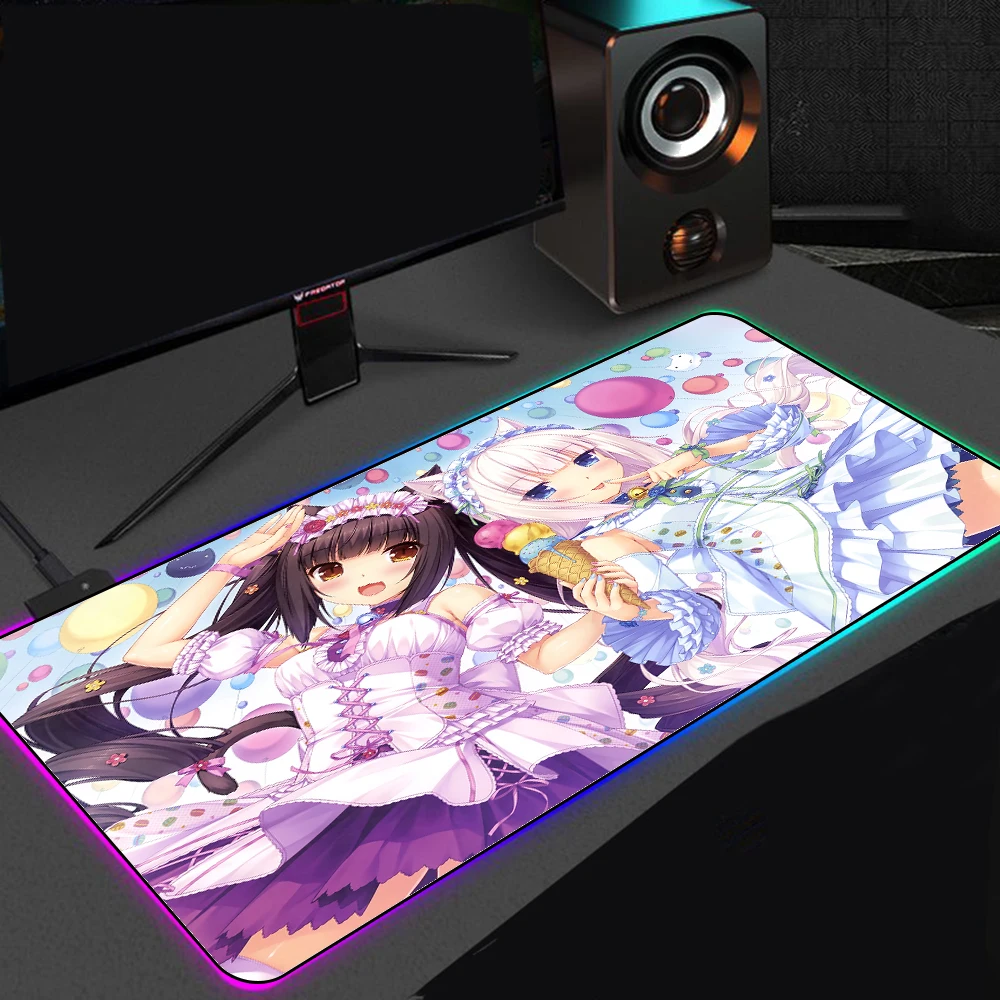 

Anime Nekopara Vanilla RGB Gaming Large Mouse Pad Gamer Led Computer Mousepad with Backlight Carpet for Keyboard Desk Mat