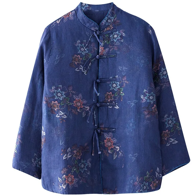 Frauen Casual Gepolsterte Jacken Neue Ankunft 2023 Herbst Chinesischen Stil Vintage Floral Print Lose Weibliche Dicke Warme Mäntel B3194