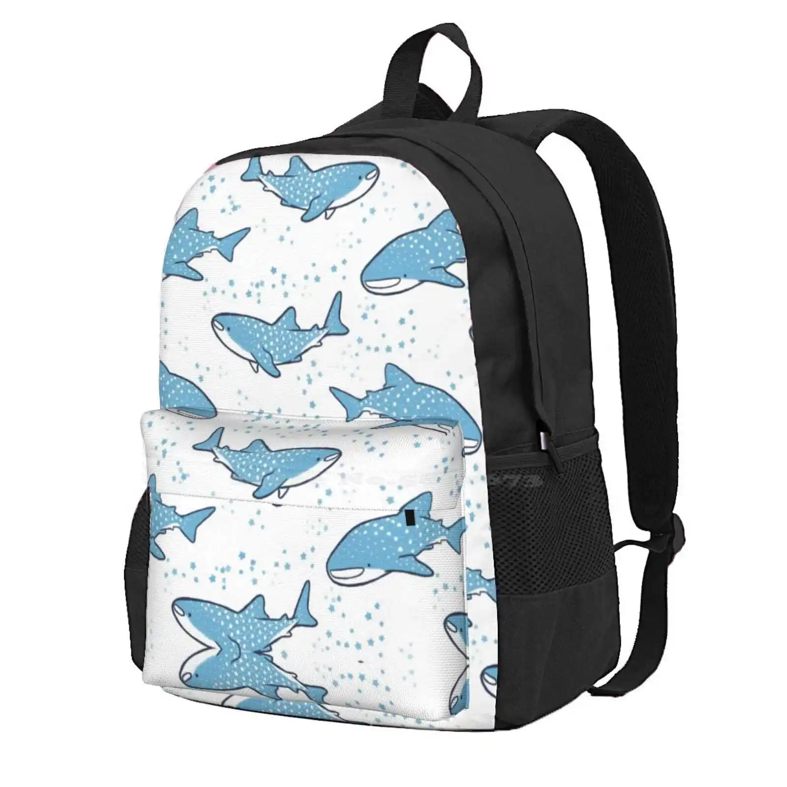 Starry Whale Sharks (Light Version) Hot Sale Schoolbag Backpack Fashion Bags Whale Shark Animal Star Night Sky Ocean Blue White