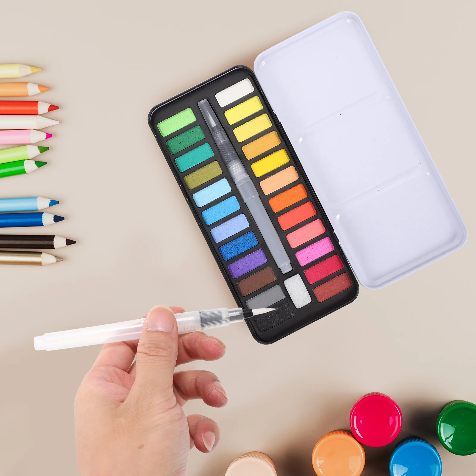 Bolas de decoração para presente, fornecimento de tinta aquarela sólida, kit guache multifuncional de fluorescência para viagem