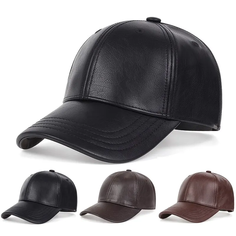 Pu Leather Baseball Caps Spring and Autumn Outdoor Adjustable Casual Hats Sunscreen Hat