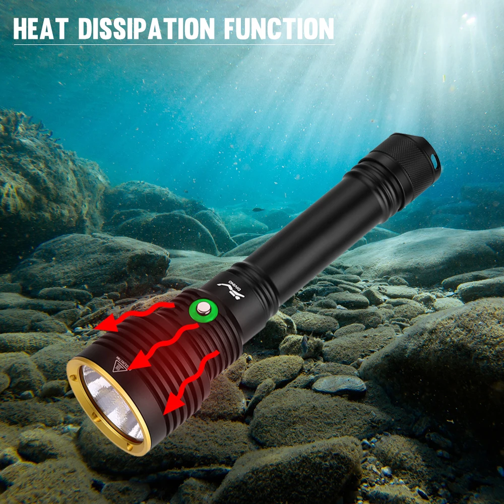 Asafee 40M Diving Flashlight XHP70 LED Lamp Underwater Canister Waterproof Torch Dive Lantern SOS Light