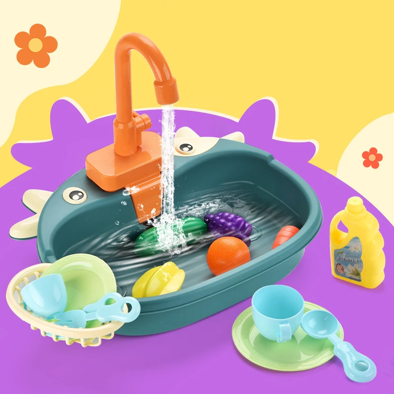 Kids Kitchen Toys Simulation Electric Dishwasher Pretend Play Mini Kitchen Food Educational Summer Toys Role Playing Girls Toys