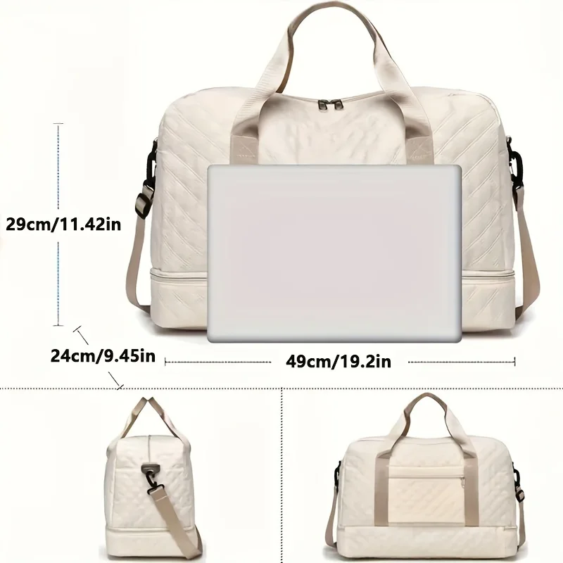 Bolsa de lona luxuosa, bolsa de ombro e crossbody de grande capacidade com separação seca e molhada, bolsos laterais duplos para academia de viagem