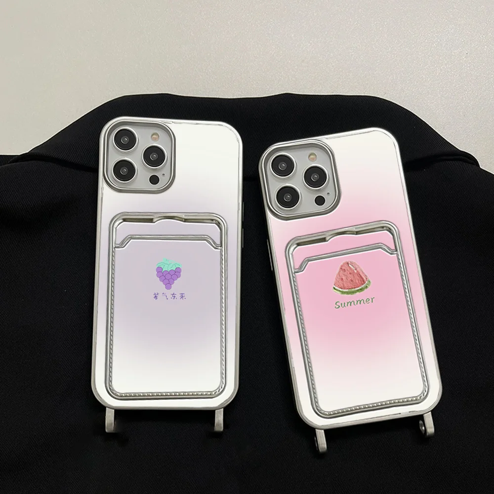 Reduce Fruit Cute Phone Case For  iPhone 11 12 13 14 15 Max Pro Plus Electroplating Card Holder Clear