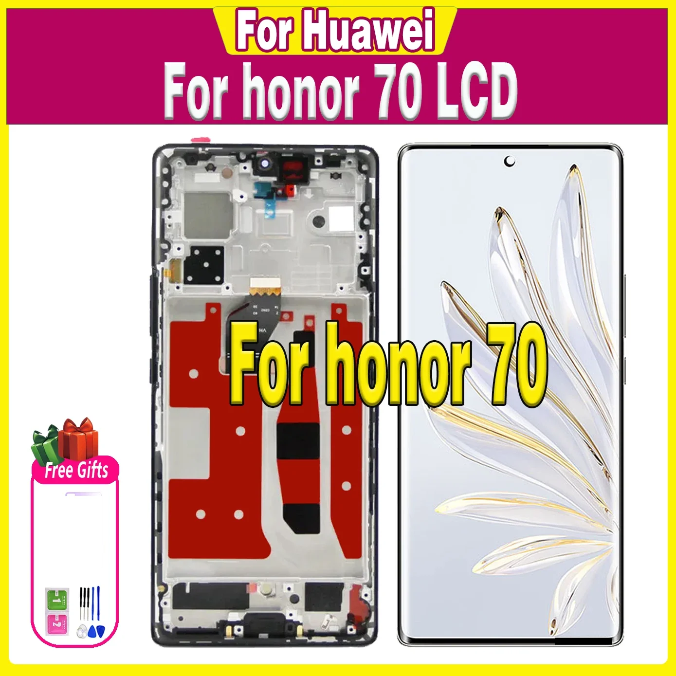 100% Tested 6.67'' AMOLED LCD For Huawei Honor 70 LCD Display Touch Screen For FNE-AN00 FNE-NX9 LCD Display Digitizer Assembly