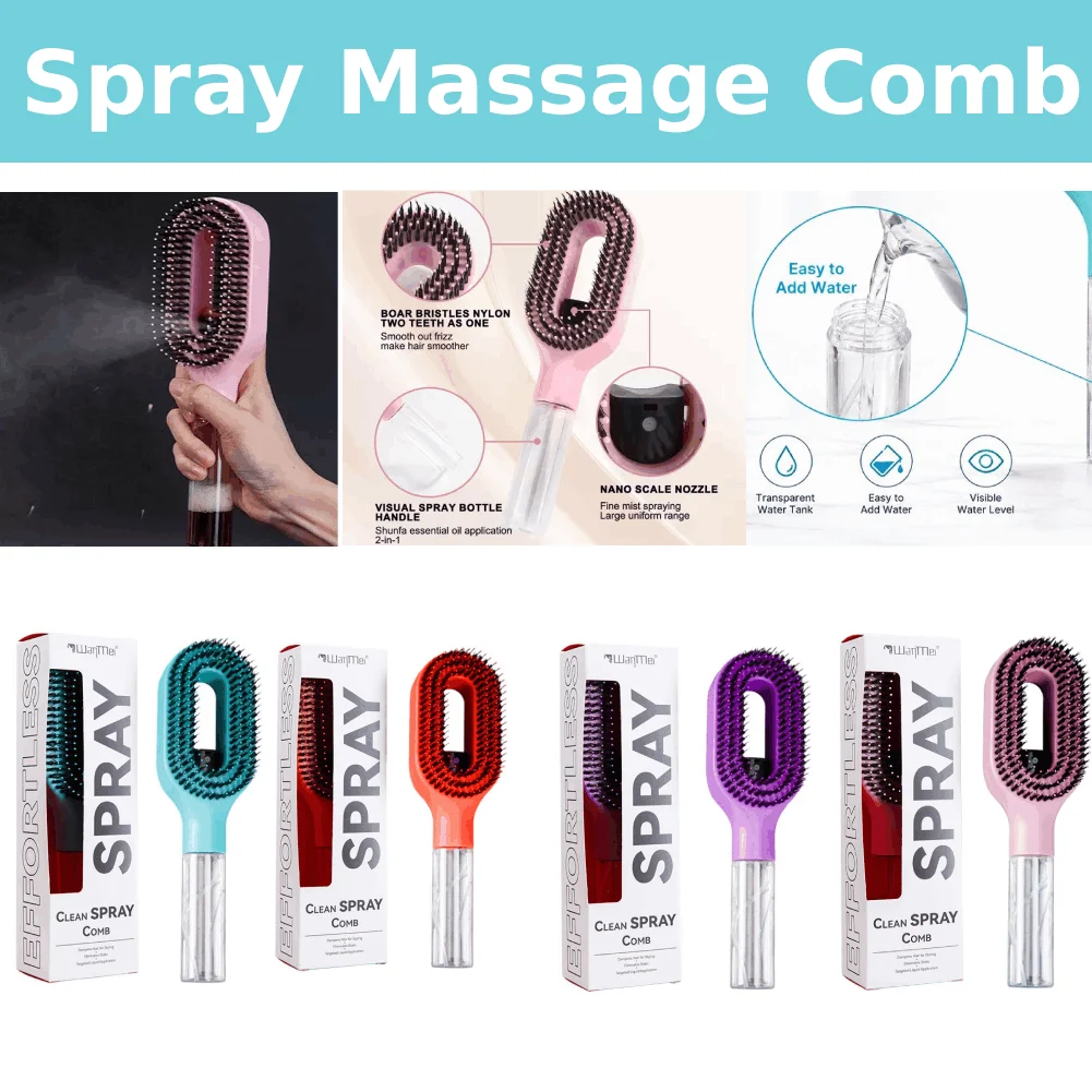 2in1 Essential Oil Spray Bottle Comb Wet Dry Scalp Massage Bristle Comb Salon Fluffy Modeling Comb Anti-Static Massage Comb