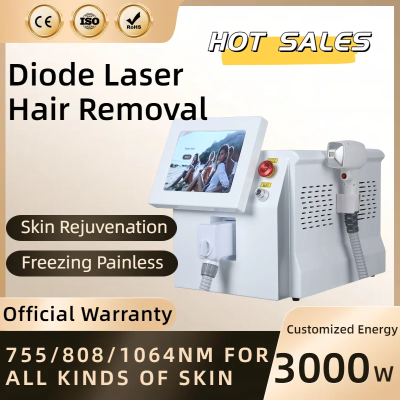 

Diode Laser Hair Removal Machine 755 808 1064nm 3 wavelength Professional Ice Platinum Painless Permanent Epilator