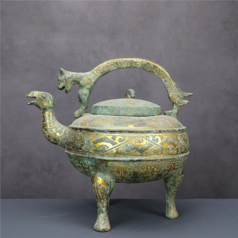 Wrong Gold Shang Dynasty Lifting Handle Crested Copper Imitation Museum Making Home Crafts Decoration High-End Gifts