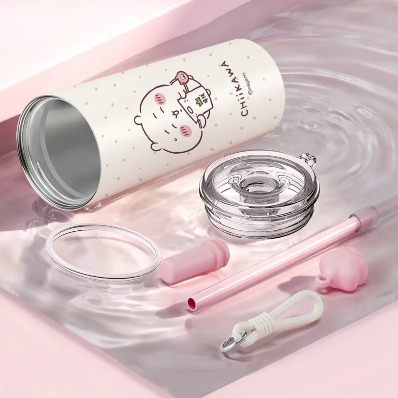 

Kawaii Chiikawa Tumbler Cute Insulated Water Cup with Straw and Lanyard Perfect for Daily Use