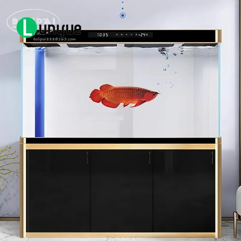 Ultra Transparent Low Iron Glass Aquarium Set With Cabinet Customizable Length 60-195cm Fish Tank Furniture For Home Decor