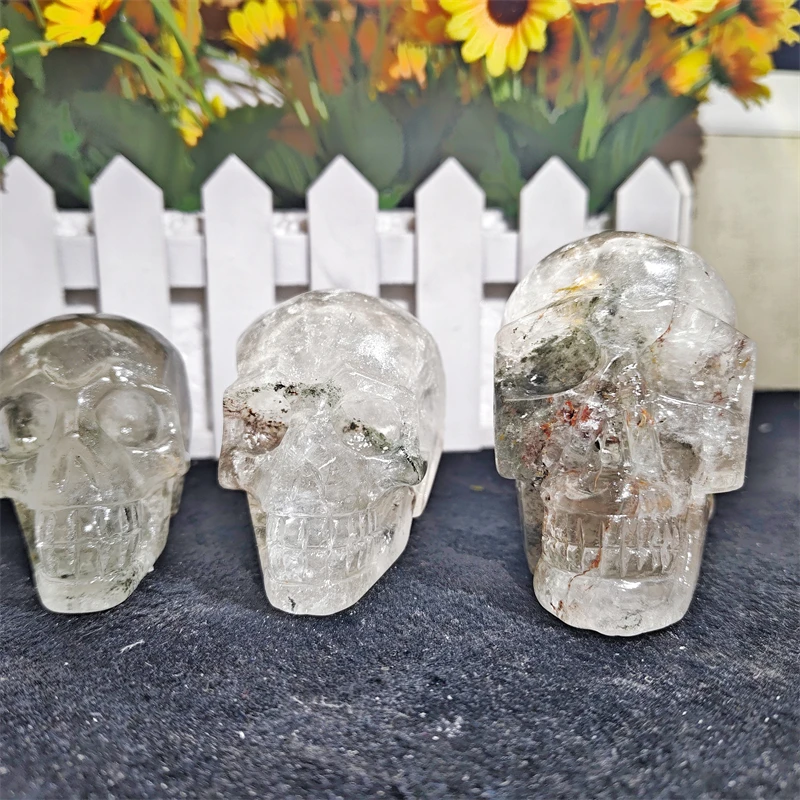 High Quality Natural Crystal Crafts Phantom Quartz Skulls Healing Stones  For Meditation