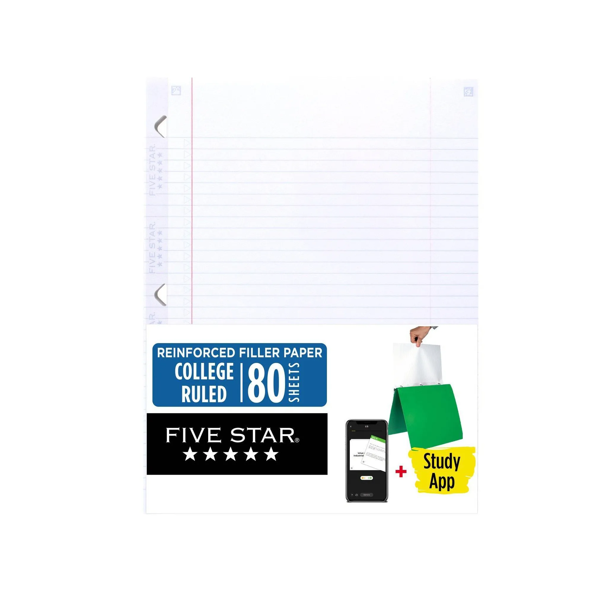 80ct College Ruled Reinforced Filler Paper: 8.5 x 11 Inch White Loose Leaf, 80 Sheets, Stationery & Office Supplies