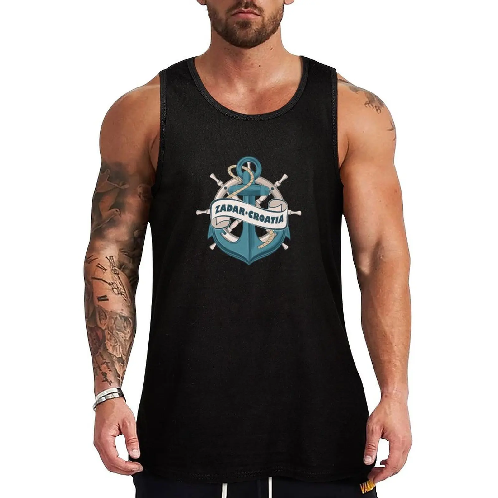 

Zadar Croatia Nautical Summer Anchor Design Tank Top sleeveless tshirts for men t-shirt for man sports suits Men's gym t-shirts