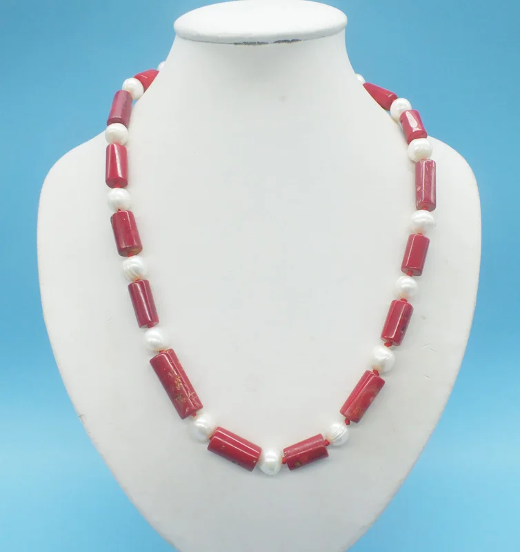 

Very classic, 10MM natural red coral. 10MM natural pearl necklace 20"