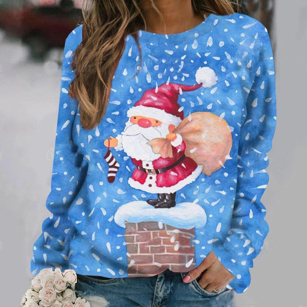 

Christmas Santa Claus Pattern Loose Fitting European And American Women's Sleeveless Round Neck SweatshirtWA2