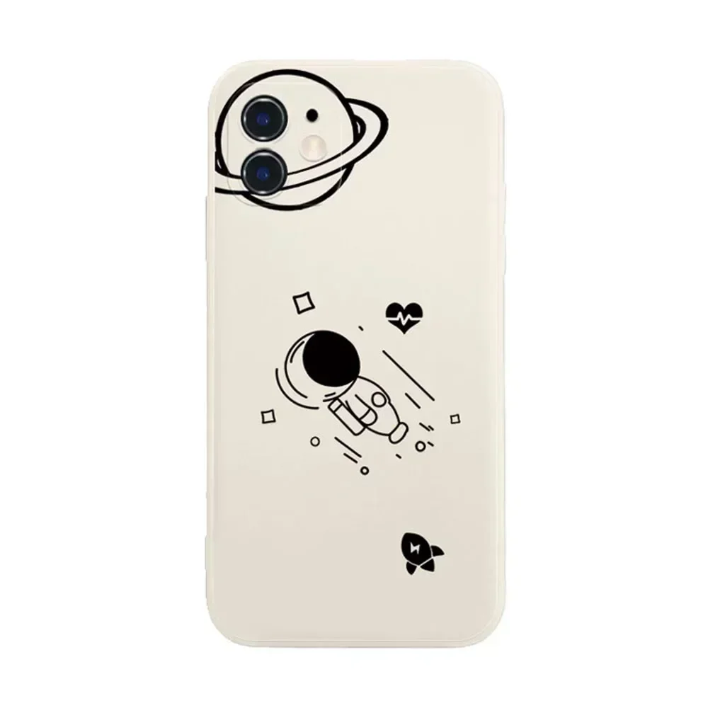 Divertente Astronauta Saturno Coppia Cassa Del Telefono per iPhone 16 13 14 12 11 15 Pro Max 13Mini 7 8 Plus SE3 Opaco Accoppiato Copertura Borsette