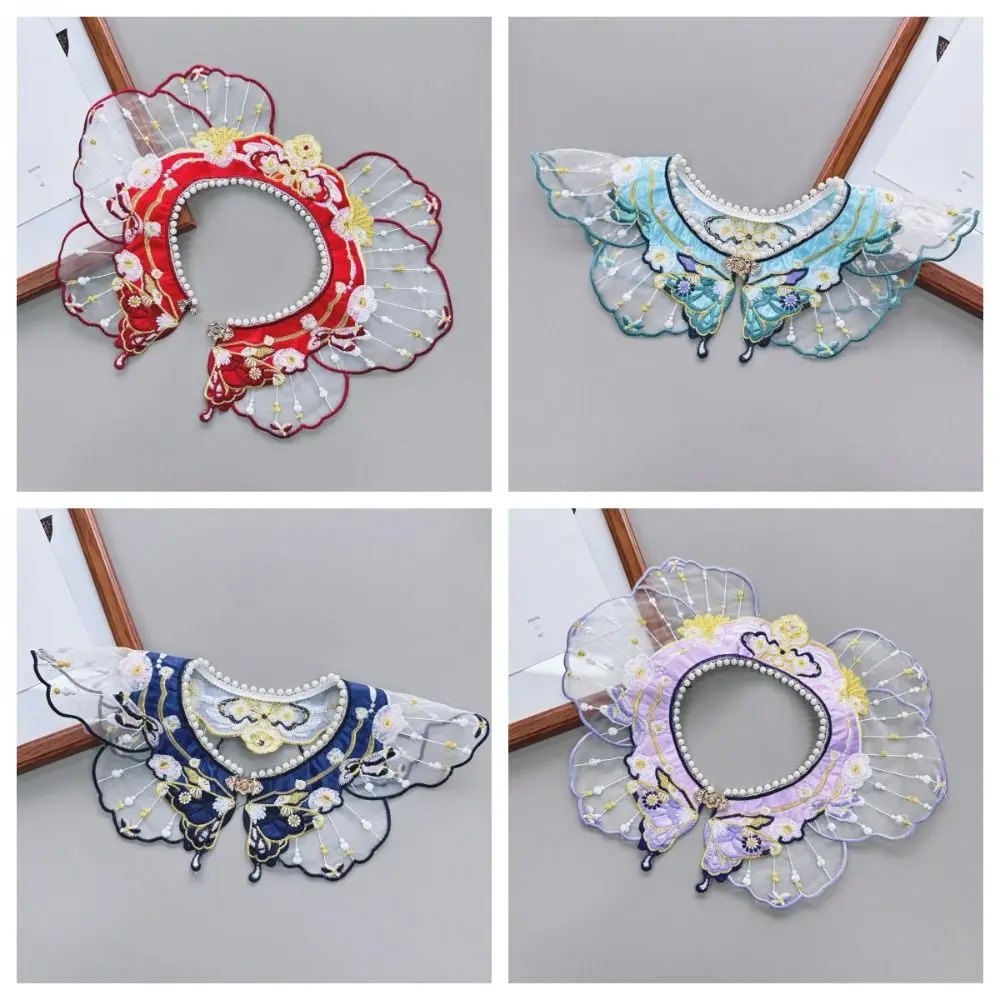 التطريز الديكور Hanfu شال اللؤلؤ فراشة كاذبة الأزهار Yunjian جولة الرقبة الصينية الاطفال قميص طوق كاذبة