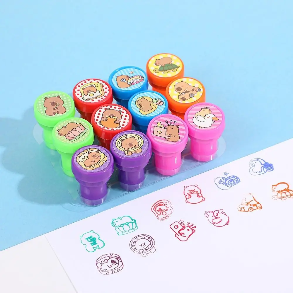 ชุดแสตมป์พลาสติกคุณภาพสูง 12 ชิ้น/ชุด ลายคาปิบารา สำหรับงาน DIY ภาพวาด แสตมป์อัลบั้มรูป แสตมป์กราฟฟิตี ของเล่นสำหรับนักเรียน