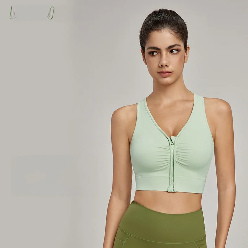 

Женский спортивный бюстгальтер на молнии спереди, амортизирующий жилет для йоги пуш-ап, уличный бег, красивая спина, фитнес-бюстгальтер с накладкой на грудь