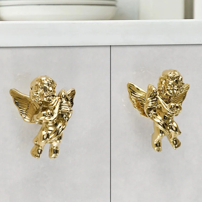 

American Creative Dragonfly Little Angel Brass Single Hole Pulls Cupboard Wardrobe Hardware Drawer Knobs Cabinet Handles