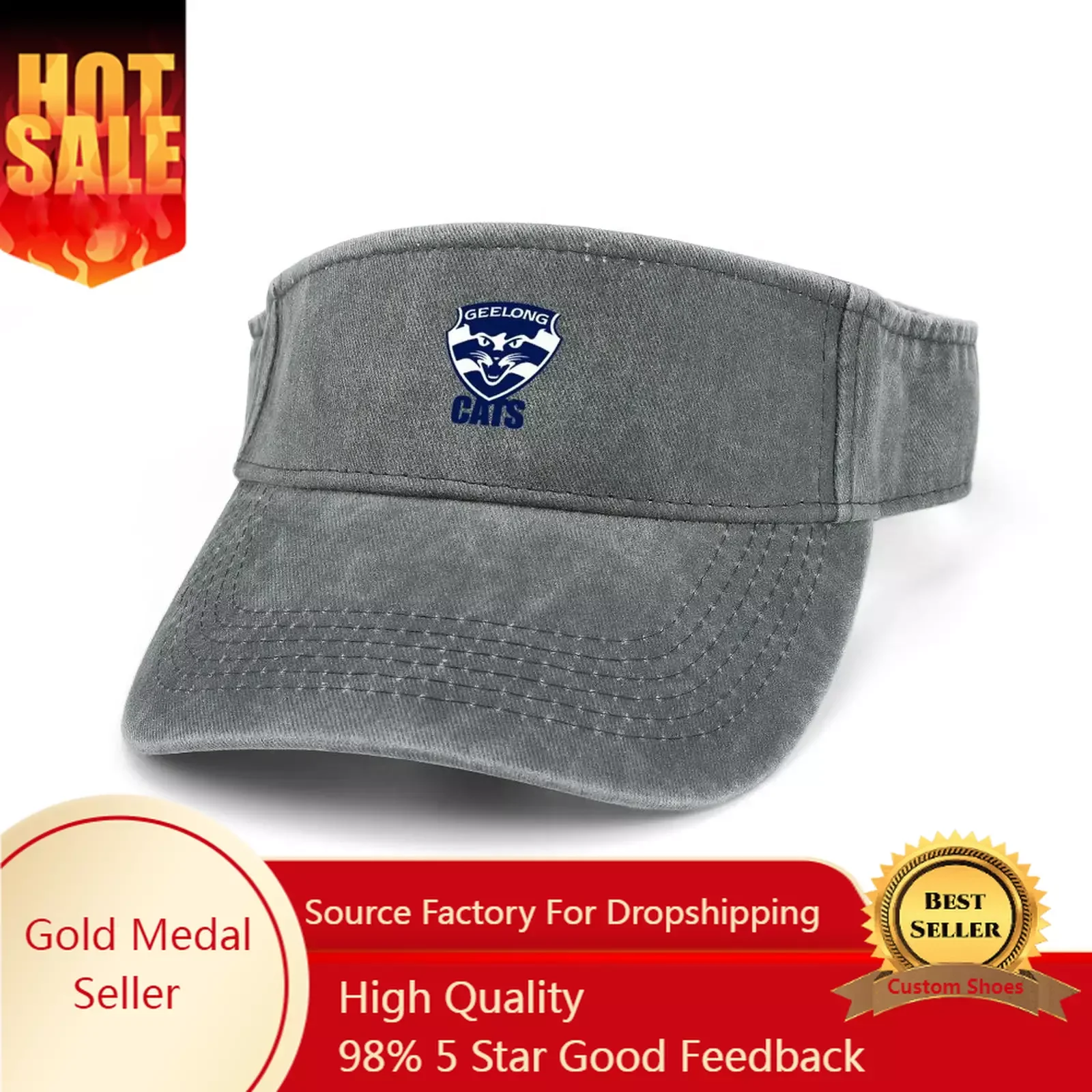 

Geelong Cats Australian Football custom made Sun Visor Leaky Top Cowboy Hats Mens Womens Customized DIY Cap Empty Open Top Hat