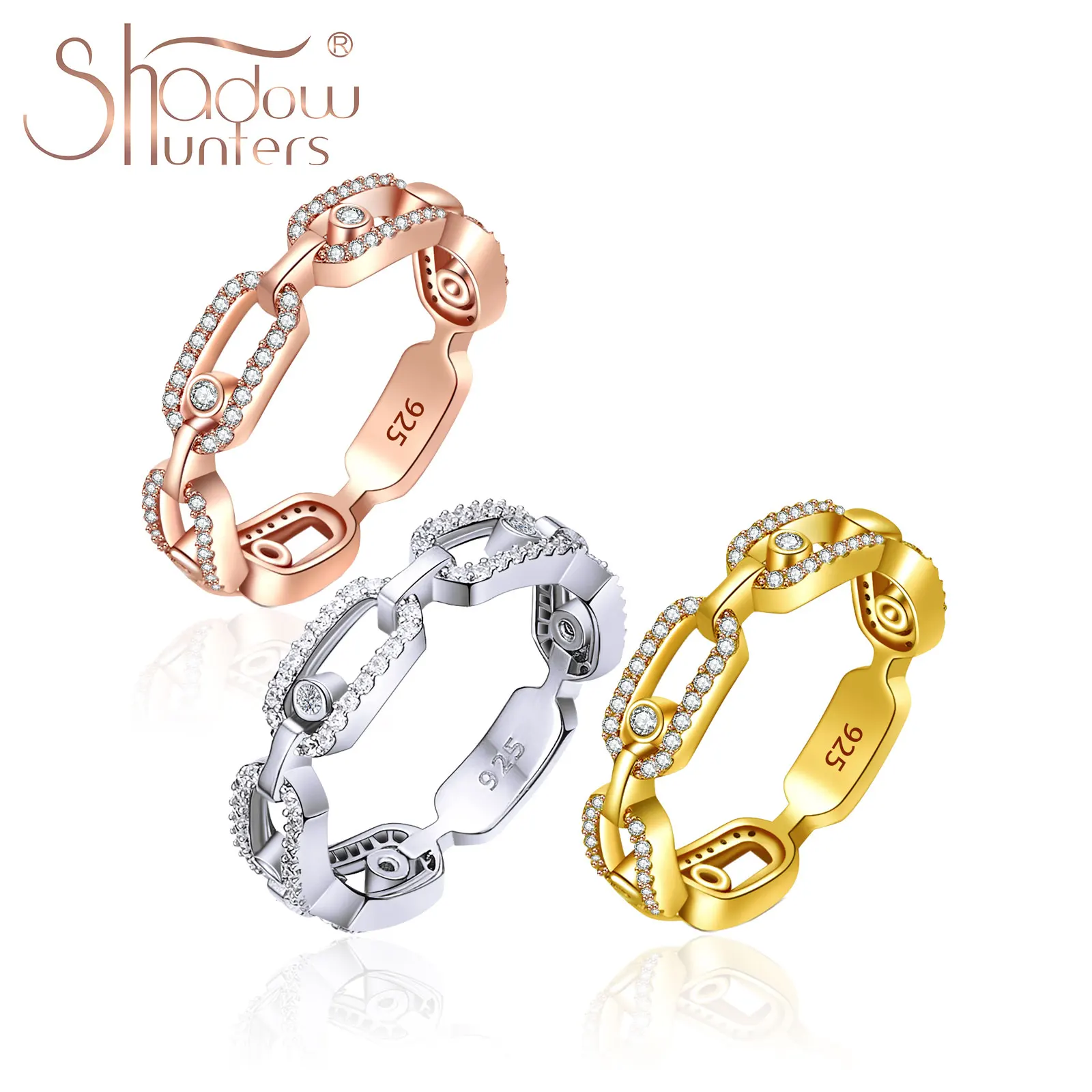 SHADOWHUNTERS 100% 925 Sterling Silver Women Wedding Rings With Clear Zircon Move Stone Link Ring Luxury Jewelry European Styles