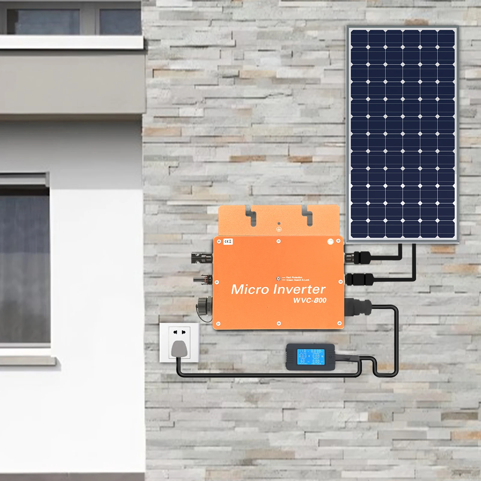 800W MPPT Grid Tie Micro Solar Inverter 22-50VDC Solar Panel W/LCD Display Screen for 120V or 230V Home Grid Solar Power