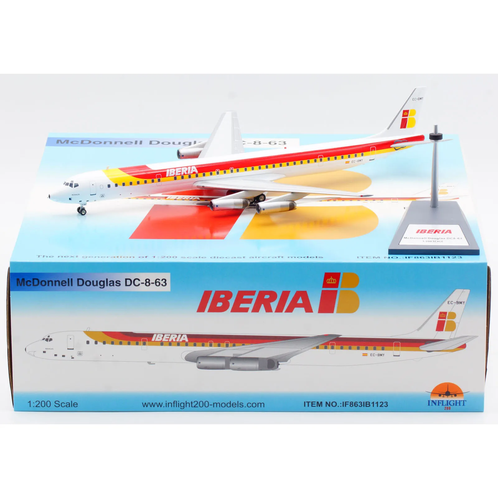 

IF863IB1123 Alloy Collectible Plane Gift INFLIGHT 1:200 Iberia Airlines McDonnell Douglas DC-8-63 Diecast Aircraft Model EC-BMY