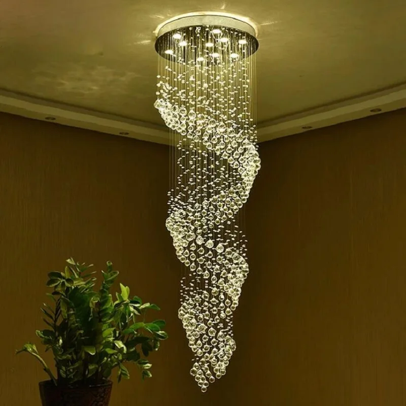 Stair light long chandelier crystal light hanging line duplex led rotating villa living room large hanging lights