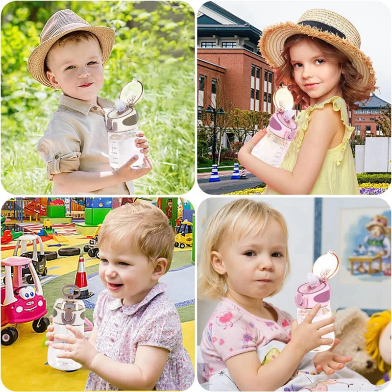 400Ml Water Bottle With Straw Drinking Bottle For Toddlers With Handle Wide Mouth Leak-Proof Cute Straw Bottle