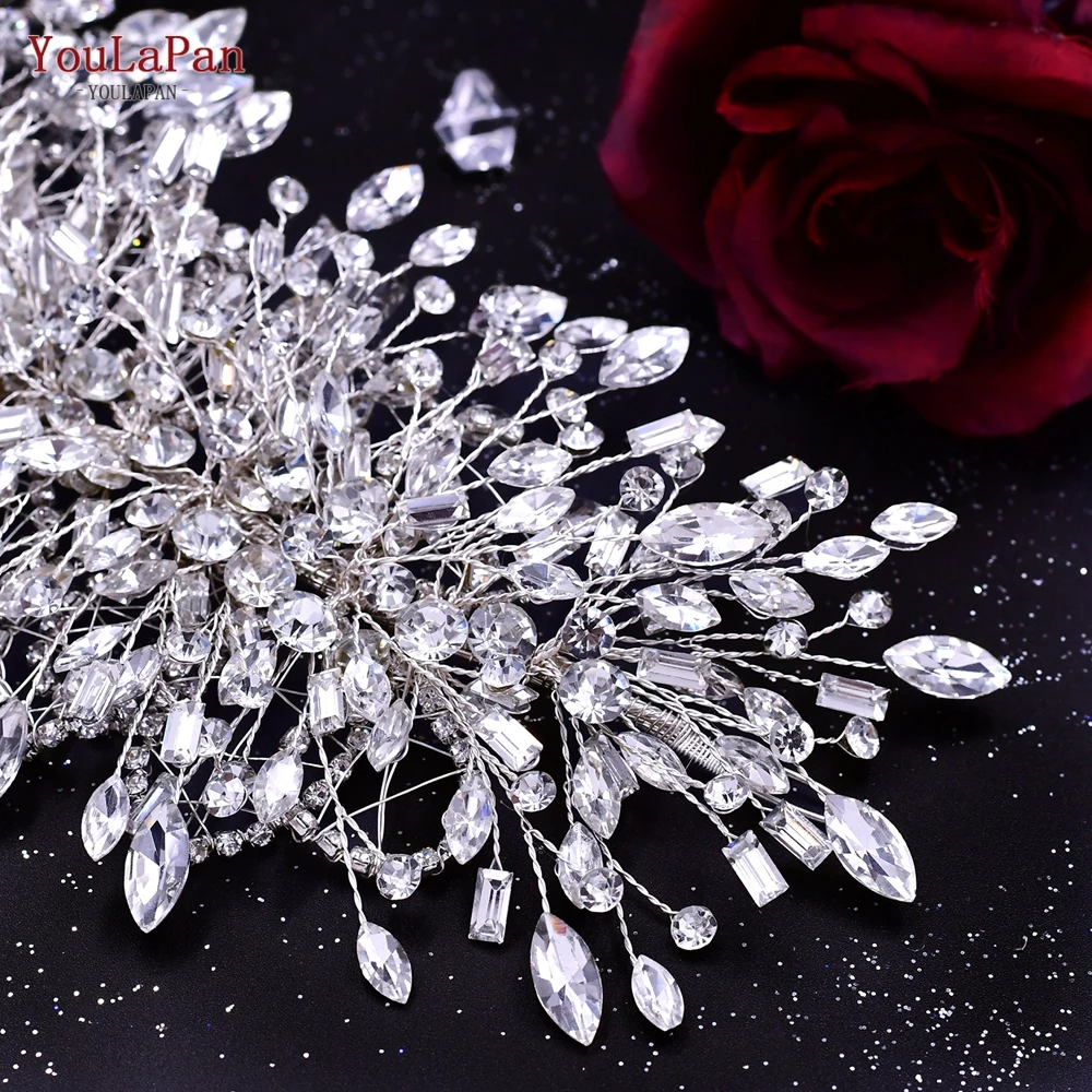 YouLaPan Shiny Crystal Bride Crown Silver Color Bridal Headband Wedding Hair Accessories Pageant Woman Party Headdresses HP372