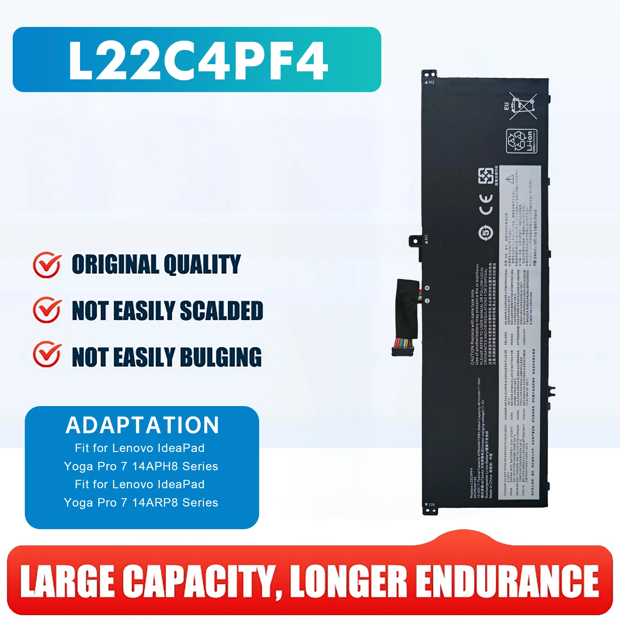 

L22M4PF4 L22C4PF4 L22D4PF4 L22L4PF4 15,52 В 73 Втч 4705 мАч Аккумулятор для ноутбука Lenovo Yoga Pro 7 14ARP8 14IRH8