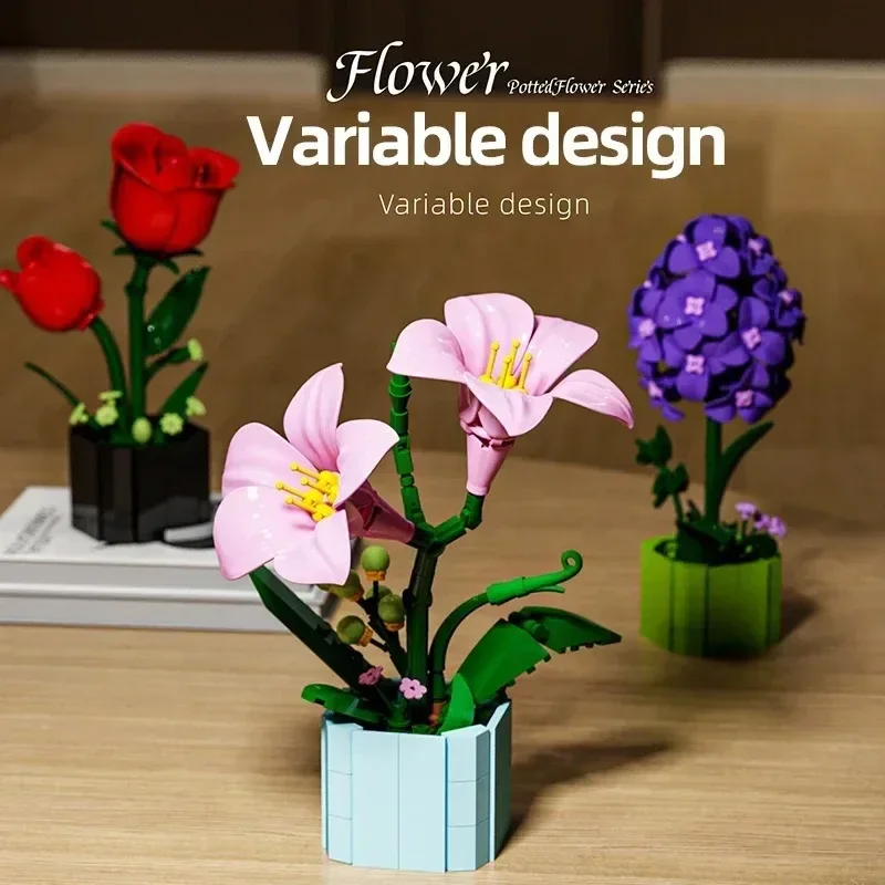 City Sunflower Lily Lilac Rose Potted Flowers Bricks Desktop