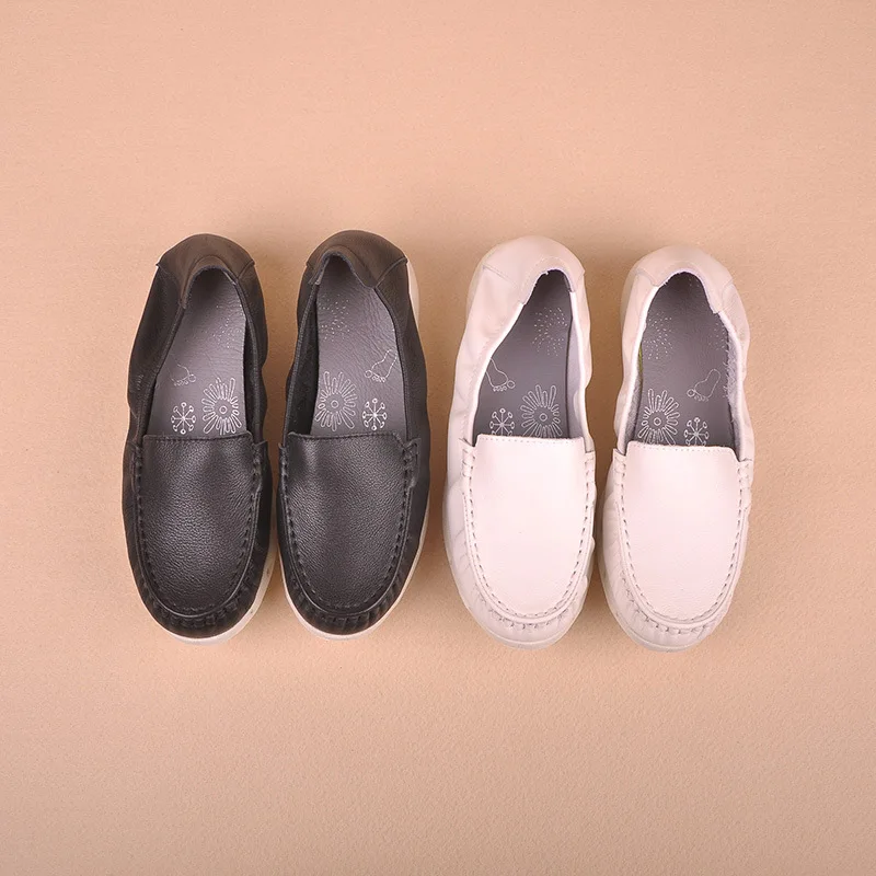 Baozi shoes Casual versatile genuine leather soft-soled comfortable all-season egg roll shoes for women