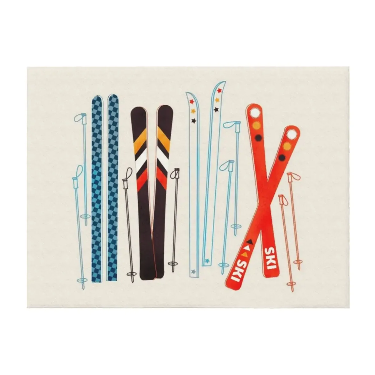 

Colorful Retro Ski Illustration Throw Blanket Quilt Luxury St Warm decorative Blankets