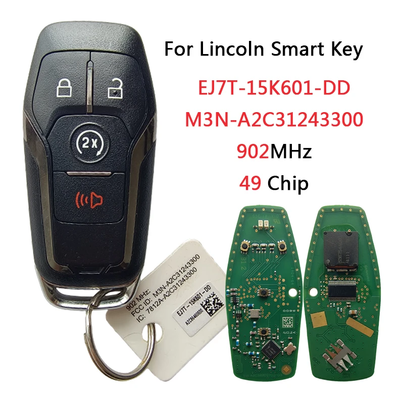 

TXK029011 Original PN EJ7T-15K601-DD для Lincoln Smart Remote Key 4 Button 902MHz 49 Chip M3N-A2C31243300