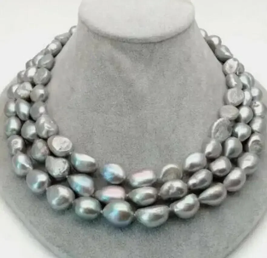 

JEWELRY NECKLACE Freshwater 9-10mm 3 Strands Cultured Grey Baroque Pearl Necklace 17''-19inch