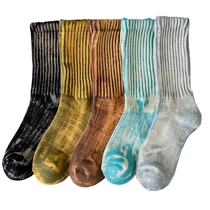 Autumn and Winter Women's Mid length Socks Thick Thread Couple Socks Street Faded Old Cotton Socks Personalized Warm Men's Socks image 3