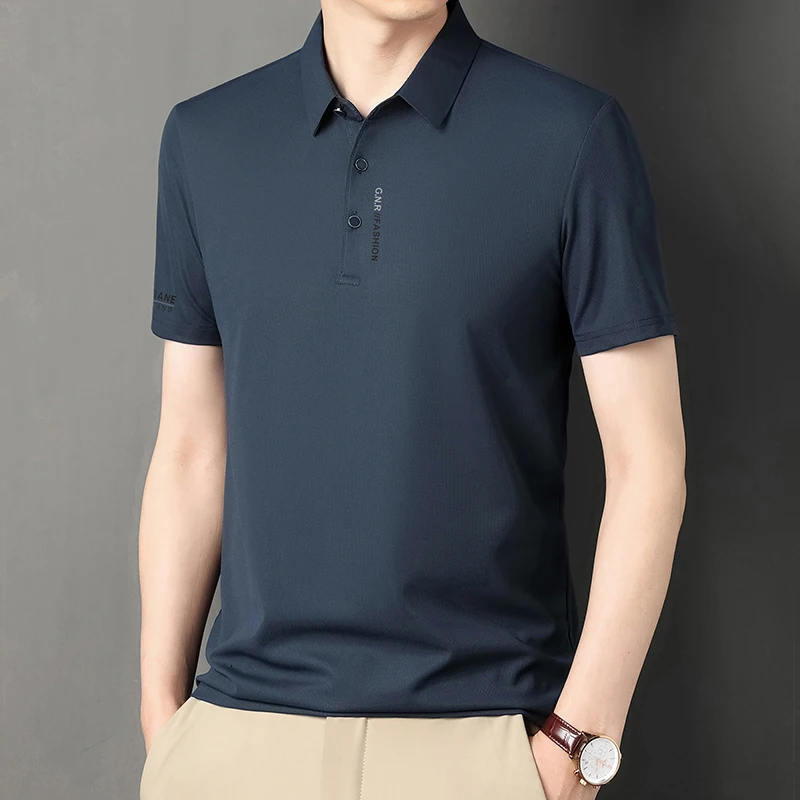 

Men's short sleeved T-shirt Polo shirt summer collar half sleeved ice silk thin breathable solid color casual T-shirt T
