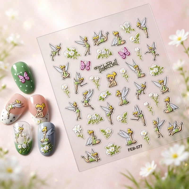 Disney Princess Tinker Bell Stickers, Cute Cartoon Nail Stickers, Handmade DIY Nail Decoration Stickers，Cartoon Pattern Stickers