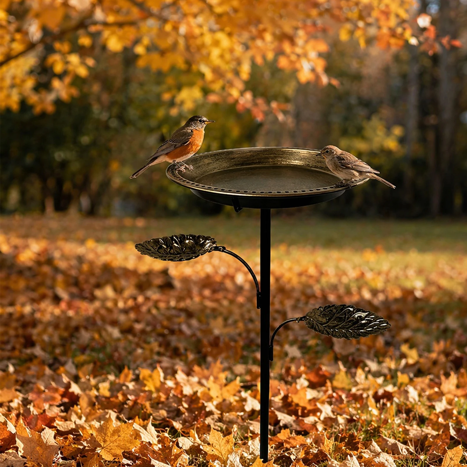 Outdoor Birdbath with Integrated Feeder Birdbath Bowl 5-Prong Base Vintage Freestanding Birdbath for Outdoor Garden Decor Yard