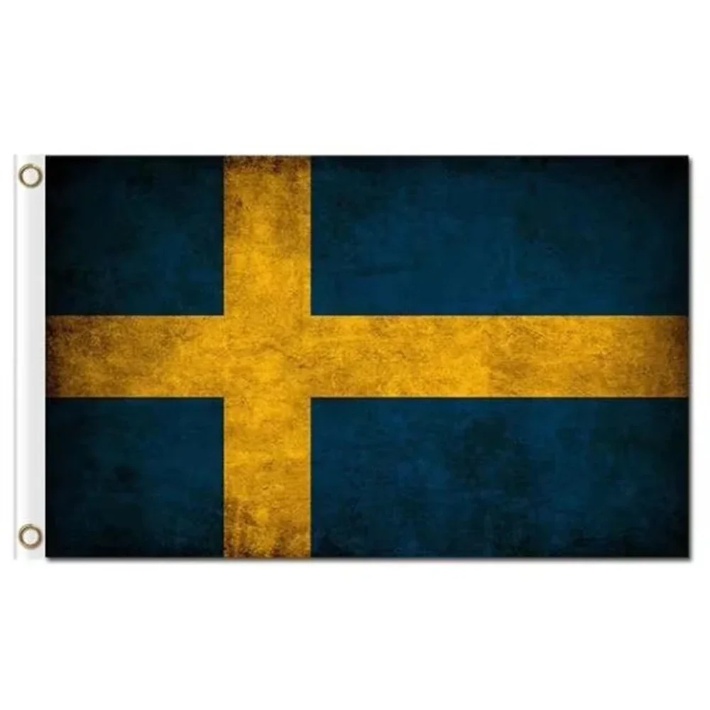 2X3FT Grunge Sweden Flag Red 3x5ft Fabric Prints Polyester Flag can add music logo on the flag