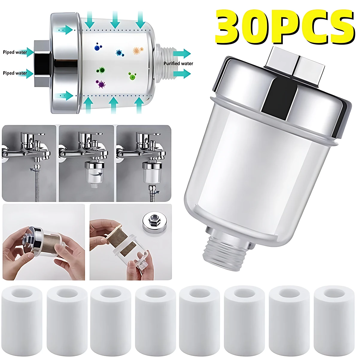 

Water Outlet Purifier Kits Universal Faucet Filter Kitchen Bathroom Shower Household Filter PP Cotton High Density Filter