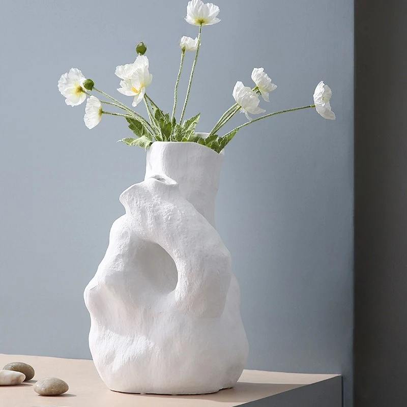 Creative Irregular White Abstract Ceramic Vase Ornament Exhibition Hall Exhibition Ornament Flower Ware