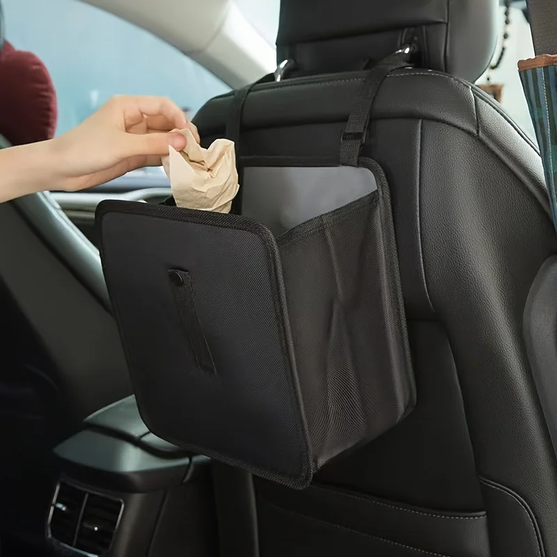 1 Stück robuster Auto-Mülleimer aus Polyester, faltbarer und tragbarer Multifunktionssitz, hinten hängende Aufbewahrungstasche, Auto-Aufbewahrungstasche