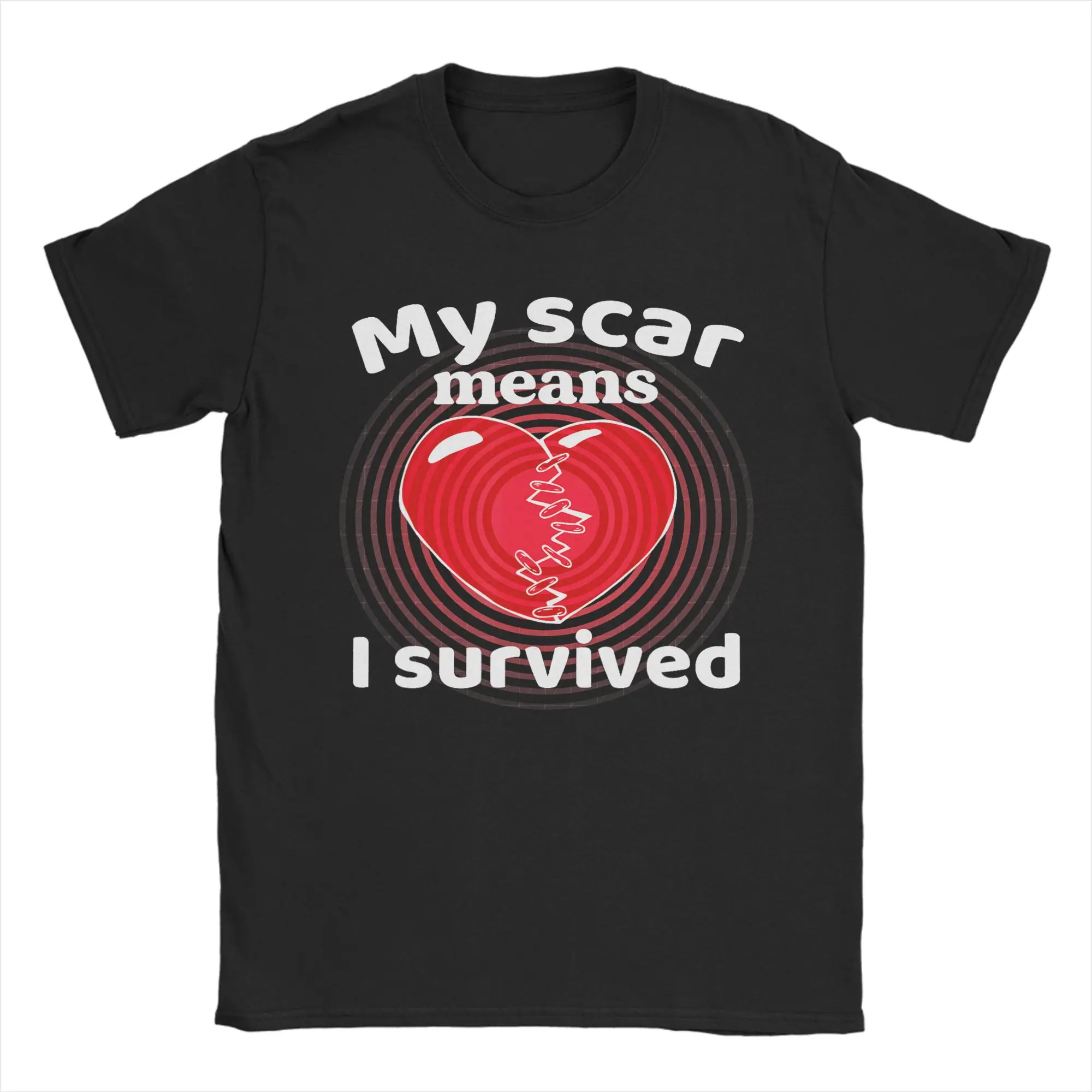 Men T-Shirts My Scar Means I Survived Heart  Vintage 100% Cotton Tees Short Sleeve  T Shirt Crew Neck Clothing Graphic