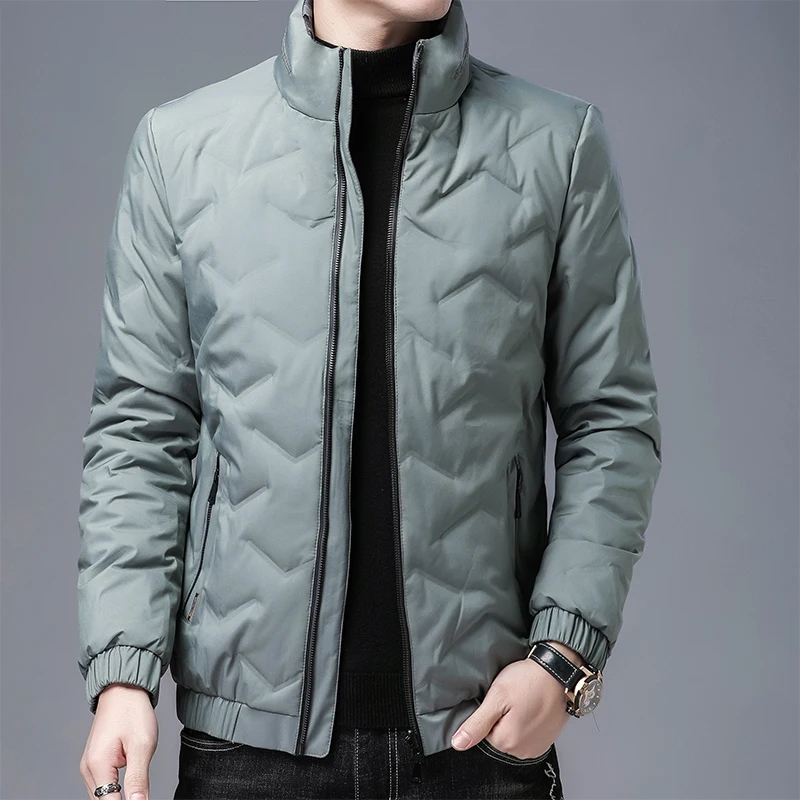 Men's Winter double-sided coat gradient stand collar slim fit 80% white duck down jackets coats outwearLight  jacket