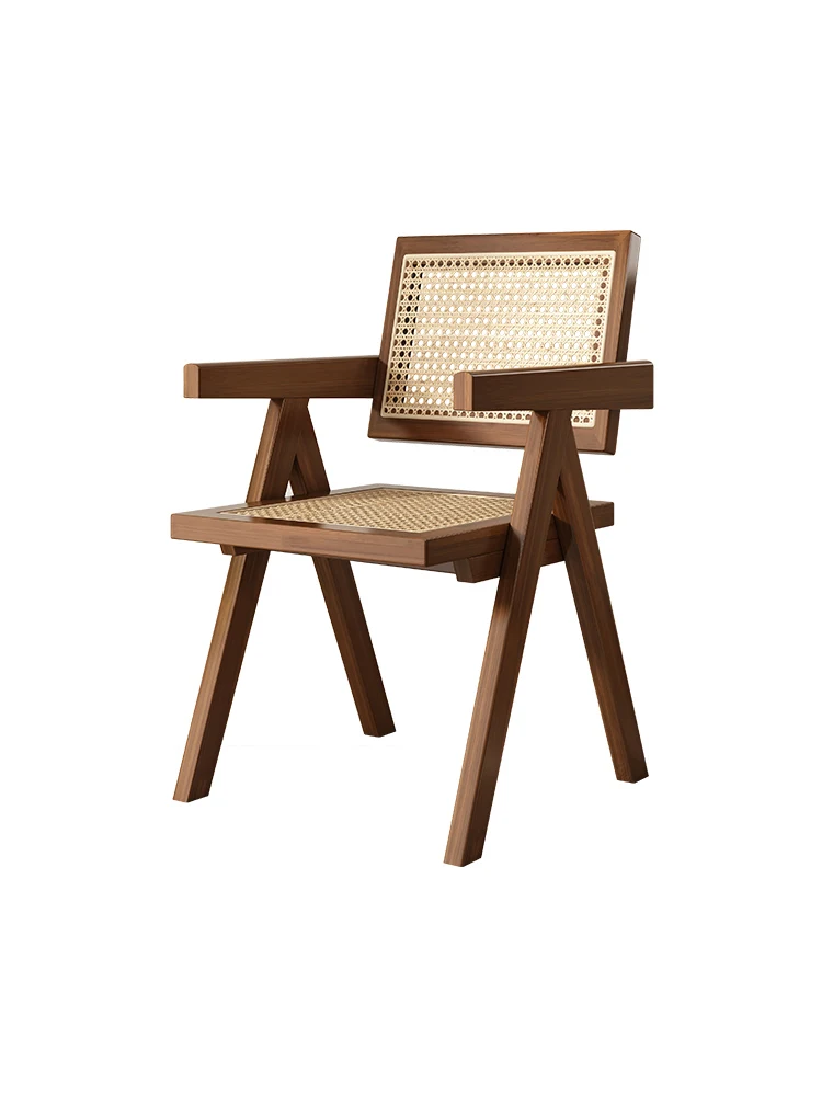 

Nordic solid wood family rattan woven dining chairs, Japanese style homestay restaurant backrest woven rattan chairs